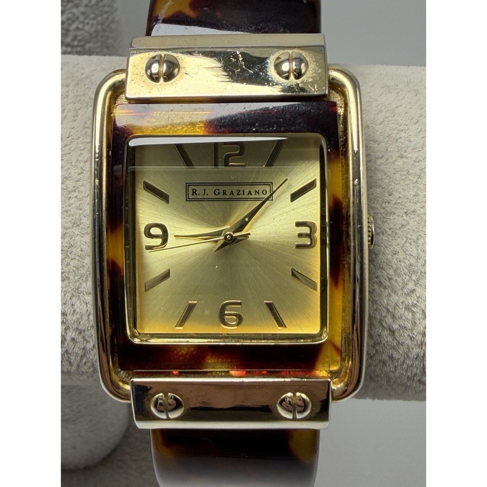 R.J. Graziano RJG128L Ladies Cuff Watch New Battery Tortoise Shell 31MM 6.25"
